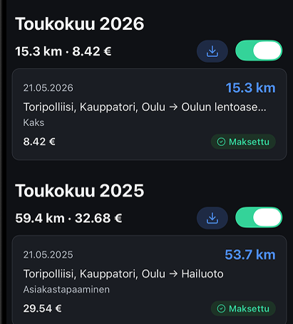 Ajon lisääminen Kilometri-sovellukseen muutamassa sekunnissa